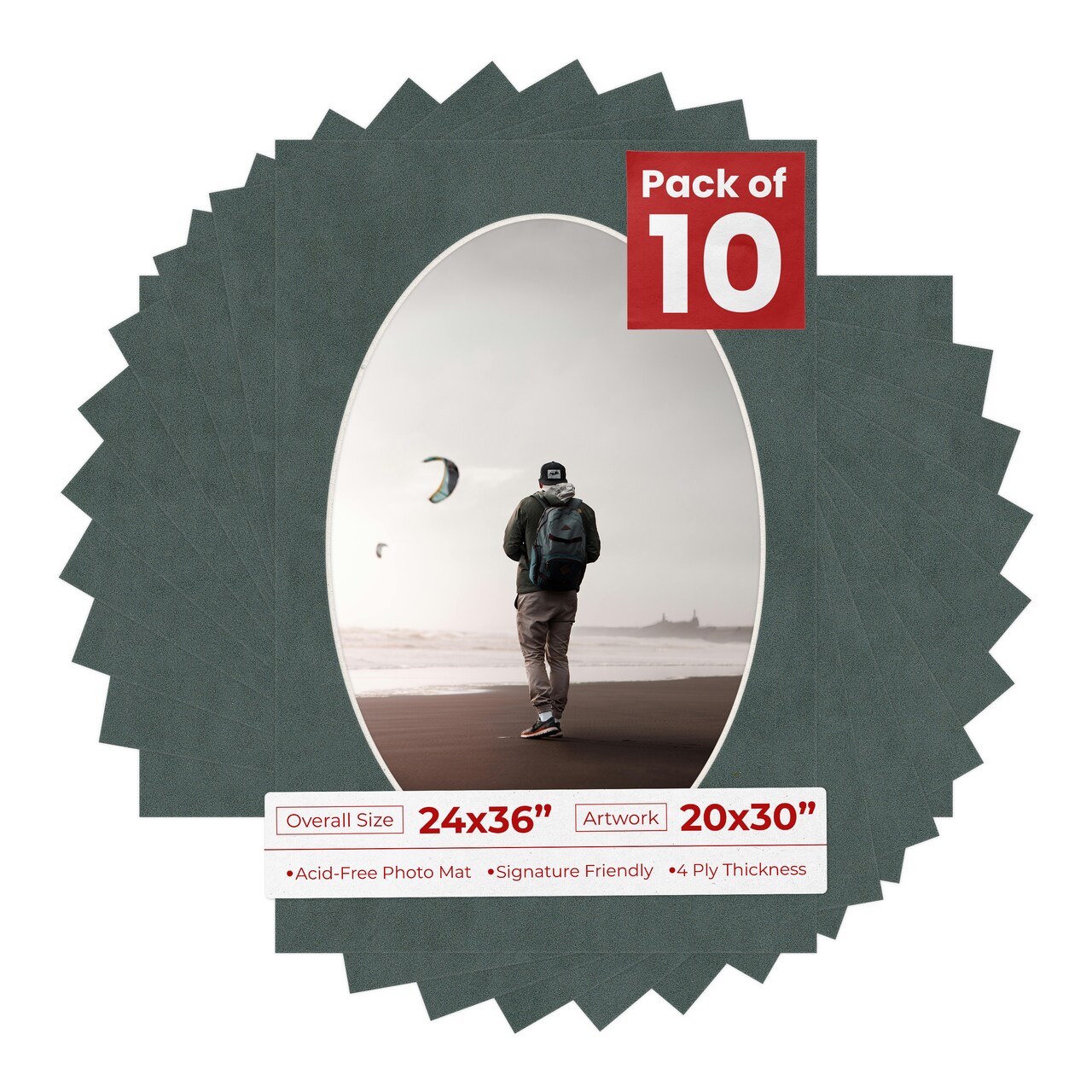 Dark Grey Suede Mat Board for 24x36 Frames - Oval Opening for 20x30 Photos